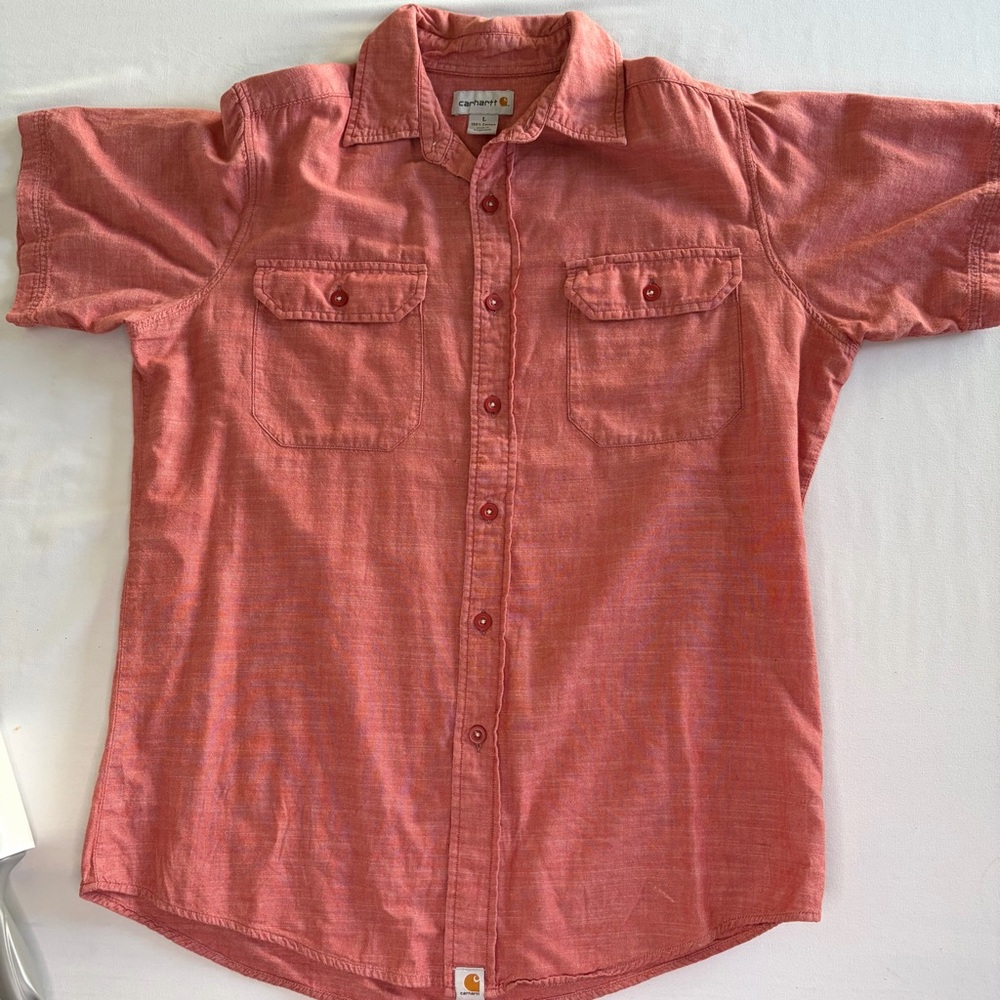 Carhartt Men's Brick Red Button-Up Short Sleeve Shirt